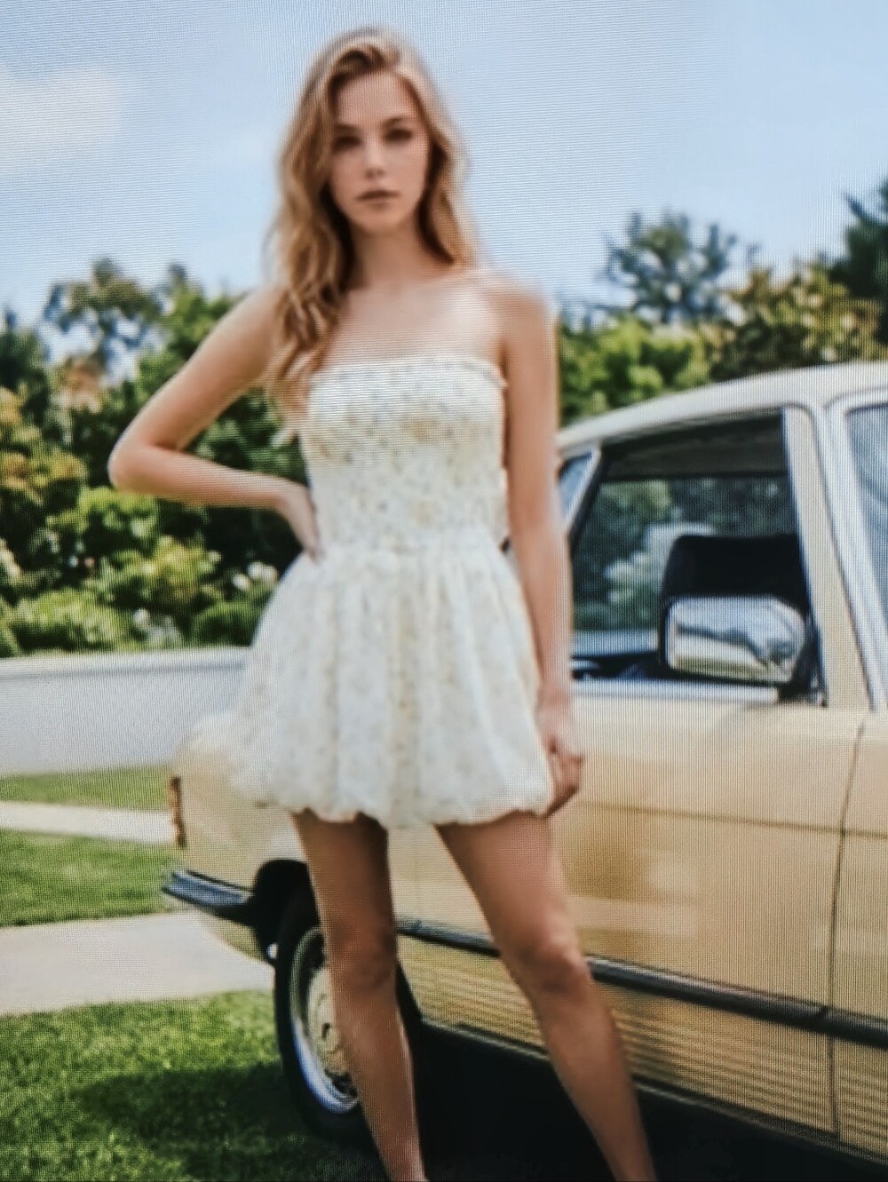 NWOT Romantic Yellow Roses Strapless Smocked Mini Cotton Dress Jessica Simpson M